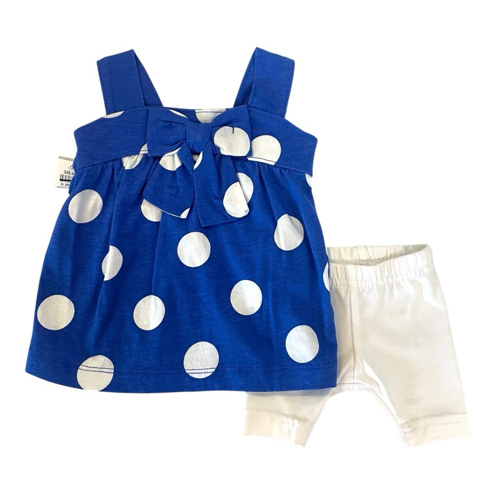 Carters Infant Girl NB 2 Piece Set Blue Polka Dot Bow Swing Top White Shorts NWT